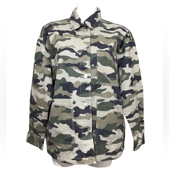 H&M Divided Green Camouflage Jacket Utility Field Shirt Barn Jacket New Size L - Picture 1 of 13
